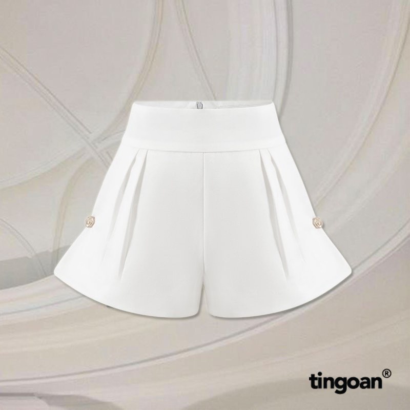 TINGOAN® - Quần shorts cạp cao tafta đính cúc gấu trắng NO PHOTO SHORTS/WH