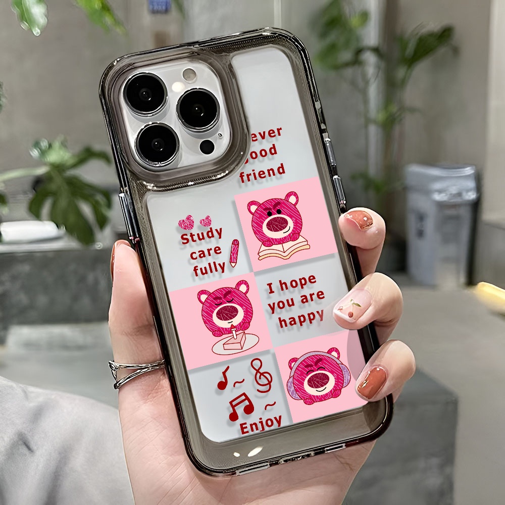 Ốp Điện Thoại Trong Suốt In Hình Gấu Và Dâu Tây Cho iphone 14 Pro Max 13 11 12 7Plus X XR XS Max 8 7