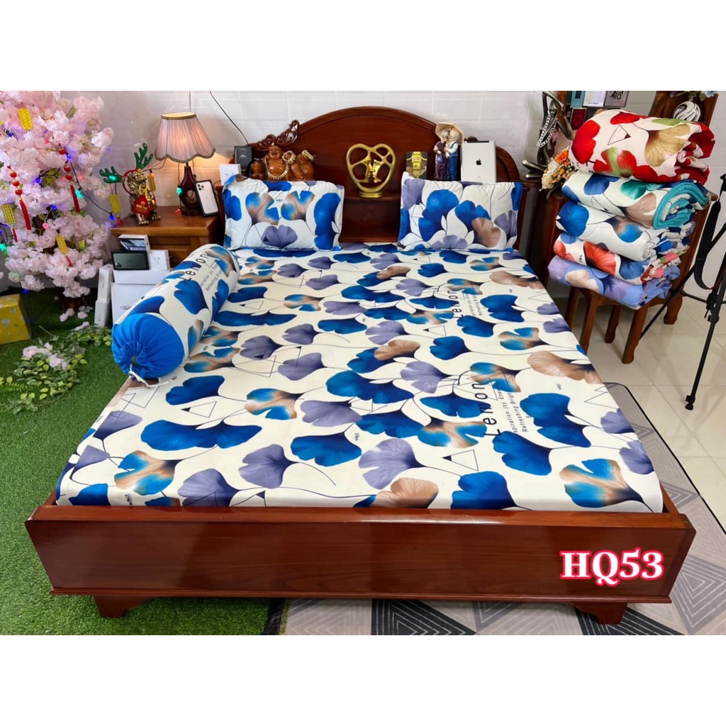 Bộ drap thun lạnh hàn quốc Vạn Phát mẫu họa tiết lá rau má