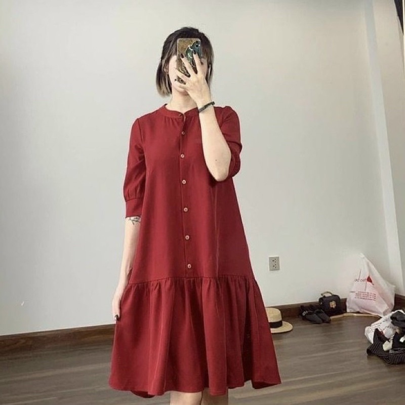 Đầm đỏ đuôi cá tay lỡ (kèm hình thật)