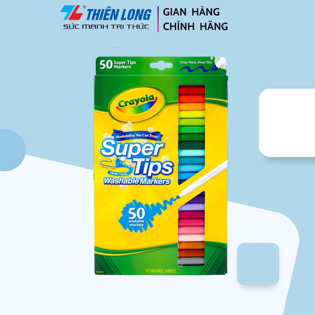 Bộ 50 màu bút lông nét mảnh - nét đậm có thể rửa được Crayola Supertips