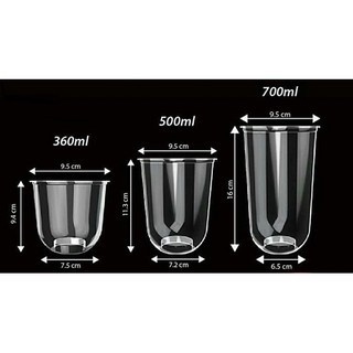 50 Ly/ Cốc Nhựa Đáy Bầu Chữ U 360ml-500ml-700ml Chưa Bao Gồm Nắp