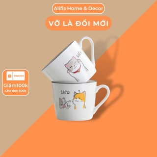 Cốc uống cafe , cốc uống nước cute dễ thương họa tiết mèo life 350ml Alifis