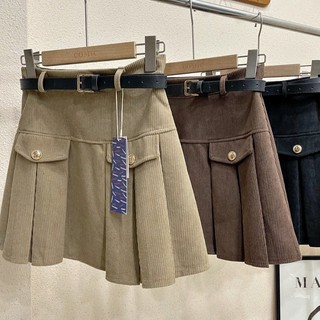 Chân váy nhung xếp ly kèm belt Comic