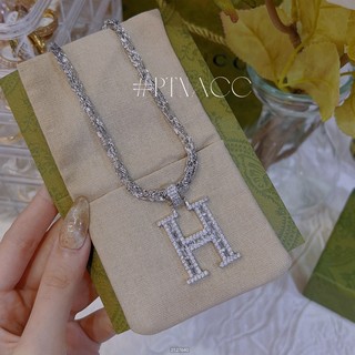 ᴾᵀᴺᵃᶜᶜ dây chuyền xoắn vuông 4d xi bạch kim + mặt h . d319931