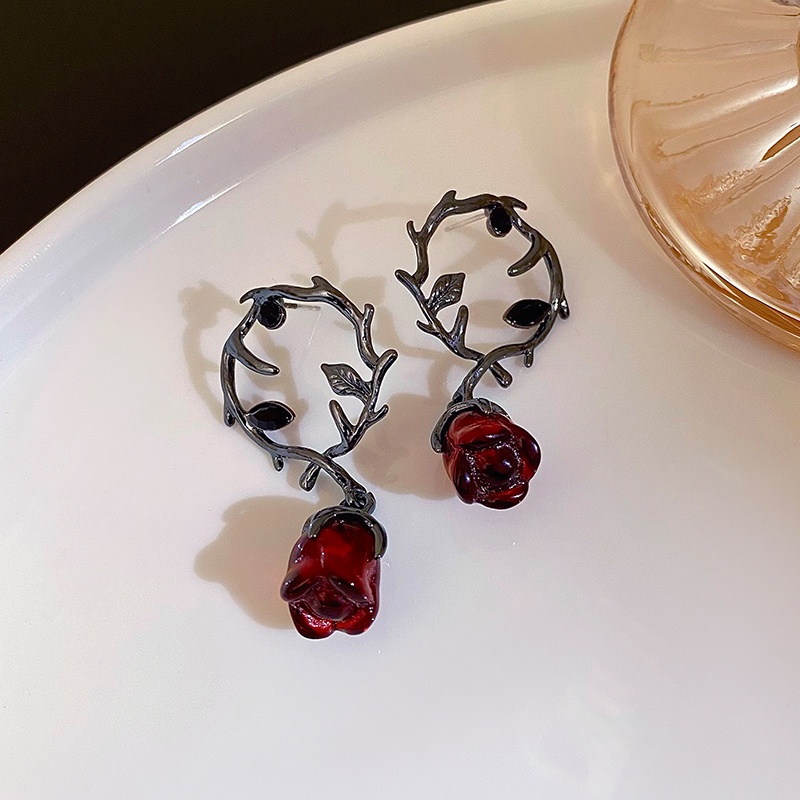 Khuyên Tai Hình Hoa Hồng Đỏ Phong Cách Hip Hop Thời Trang Cho Nữ