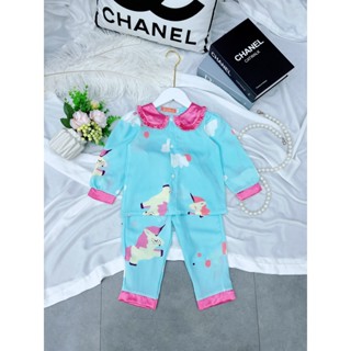 Bộ ngủ pijama lụa mango dài tay dành cho bé gái quần áo trẻ em mặc nhà lụa - ảnh sản phẩm 4