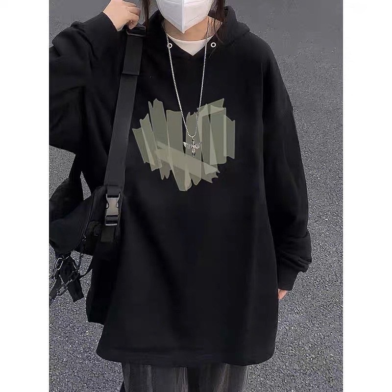 Áo hoodie màu đen mũ 2 lớp in hình trái tim hottrend 2022
