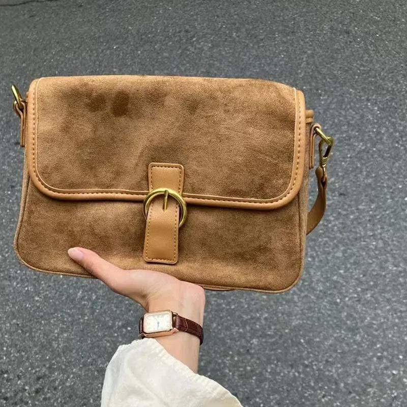 Oeteo shop Túi Xách Đeo Vai Nắp Lật Màu Nâu Phong Cách Cổ Điển Cho Nữ