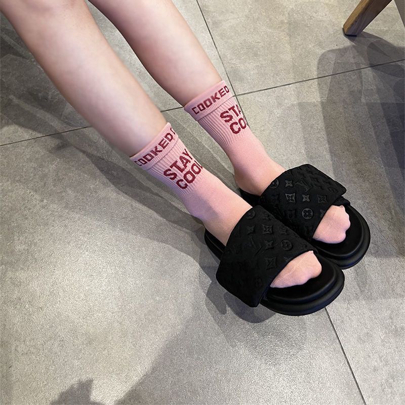 Jiashucheng  Vớ cotton Thể Thao Mùa Thu Thiết Kế Chữ jacquard Đơn Giản Dễ Phối Đồ Cho Nữ