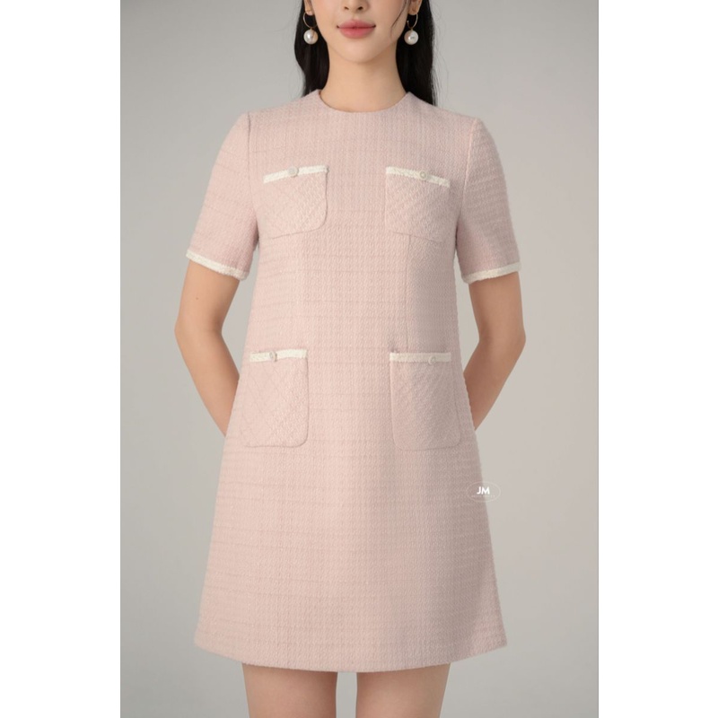 JM Dress Design - Đầm Tweed cổ tròn 4 túi ốp khóa ngực 1F25.2210TW