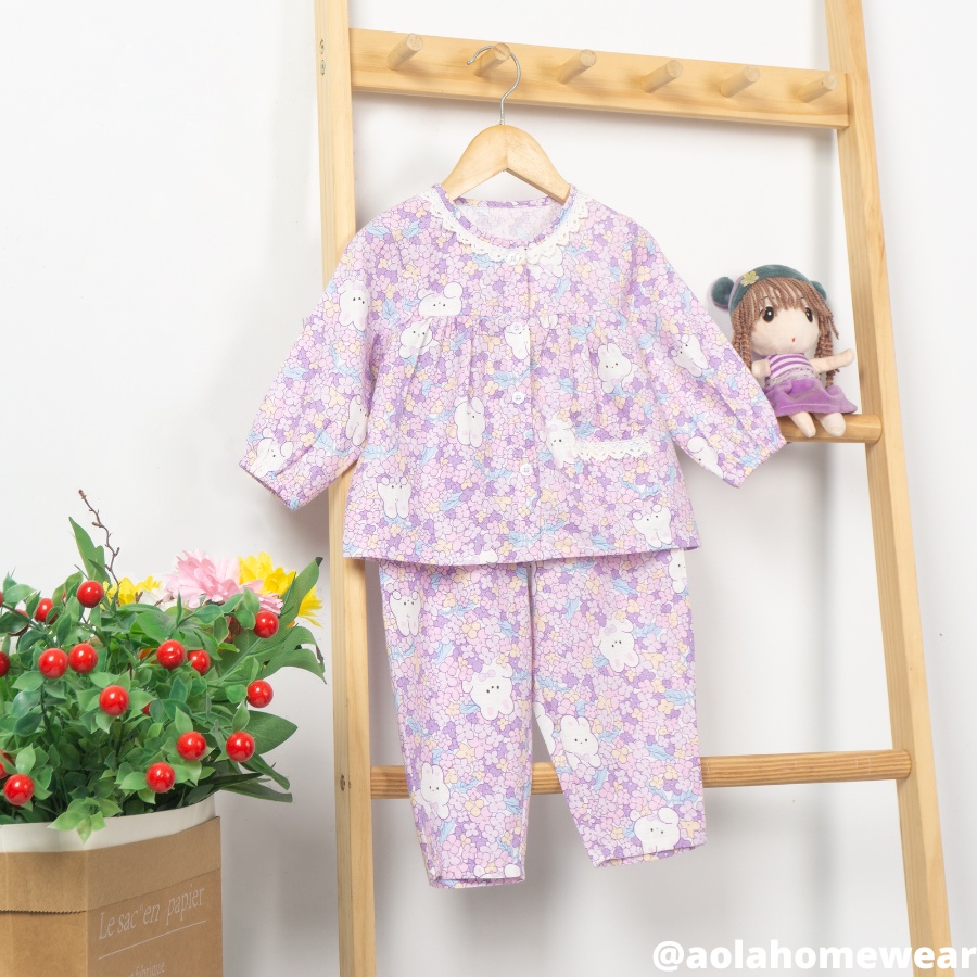 Pijama cho bé gái dài tay mặc ngủ điều hòa babydoll dễ thương Áo Lá Homewear A020, đồ ngủ trẻ em gái vải xô cotton