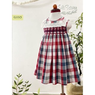 Váy bé gái OLI RIVER smock sát nách, họa tiết caro màu đỏ