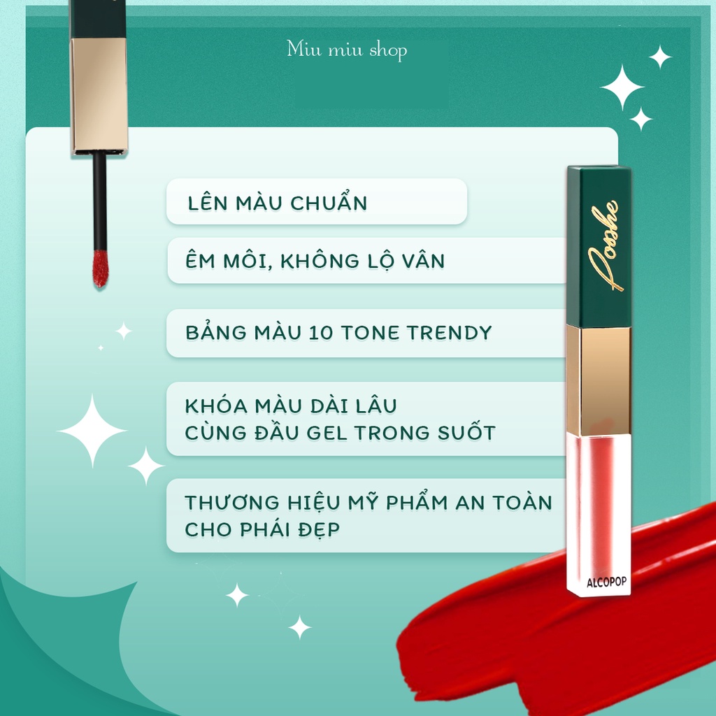 Son Kem Lì Possche 2 Đầu Cọ, Siêu Lì, Không Lem, Không Trôi, Dưỡng Ẩm Môi, Bên Màu Đến 24h