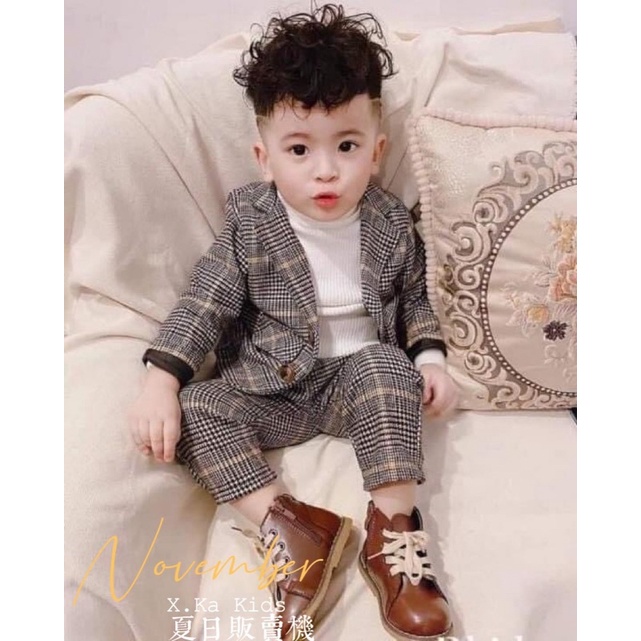 Bộ vest dạ kẻ kèm áo trắng cho bé trai