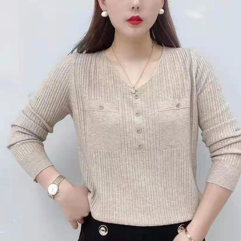 Áo Sweater Dệt Kim Mỏng Cổ Chữ v Màu Trơn Phong Cách Hàn Quốc Thời Trang Mùa Xuân 2022 Cho Nữ
