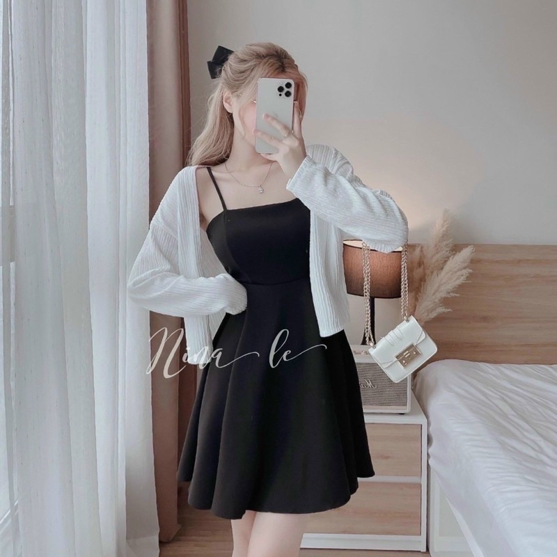 (SHOP NÀNG BÉO BIGSIZE 50KG ĐẾN 90kg) đầm xoè 2 dây kèm áo khoát