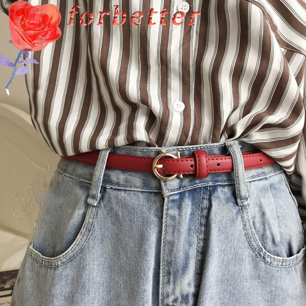 Thắt Lưng Da PU Mỏng Khóa Kim Loại Có Thể Điều Chỉnh Nhiều Màu Sắc Phong Cách Vintage Dành Cho Nữ