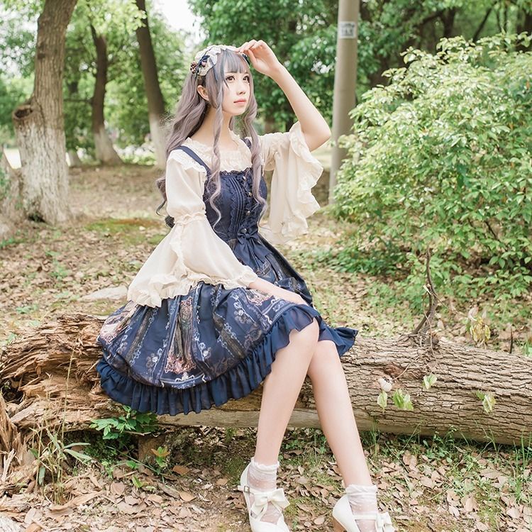 Áo Sơ Mi Voan Tay Xếp Nếp Phối Ren Bên Trong Phong Cách lolita Mùa Thu Dễ Phối Đồ