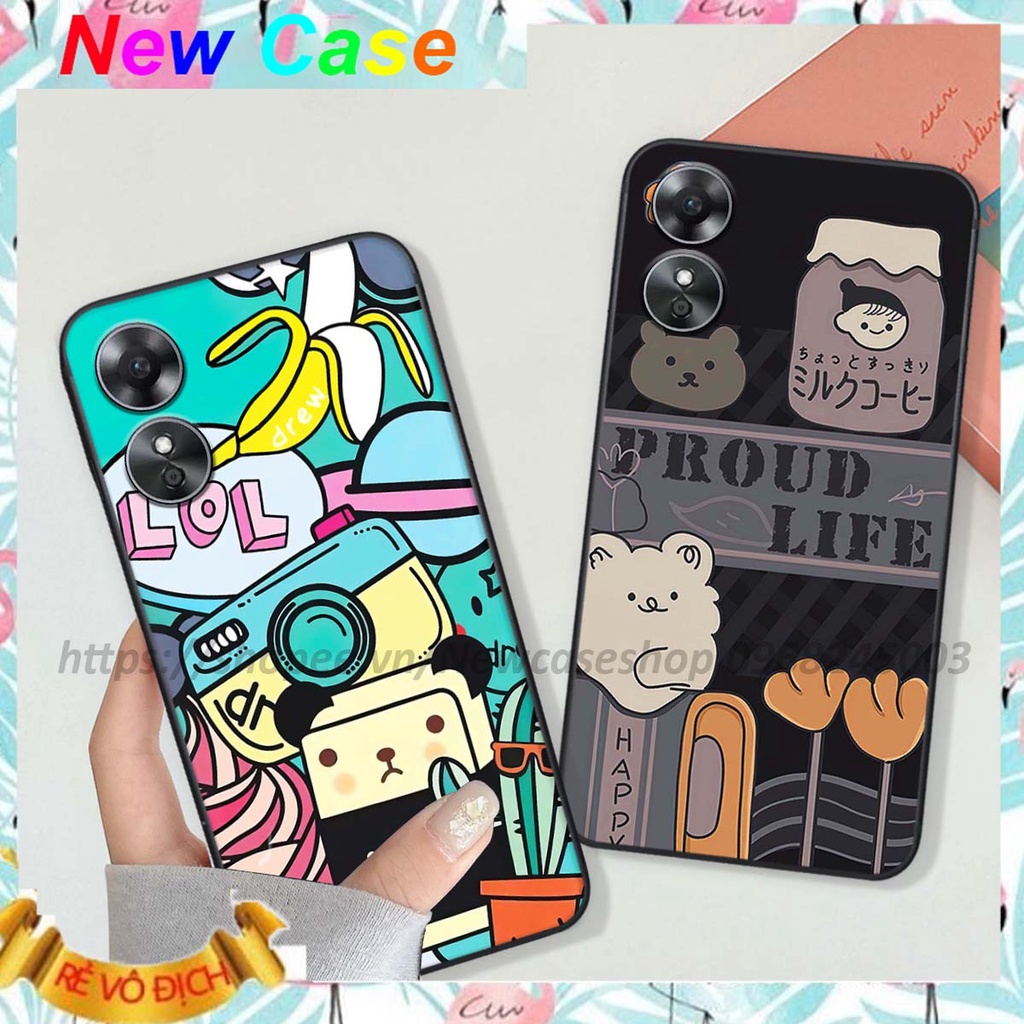 Ốp Oppo A17 / A17K in hình 3D Bear Brick,Bear Love,K@ws,Coffee,...