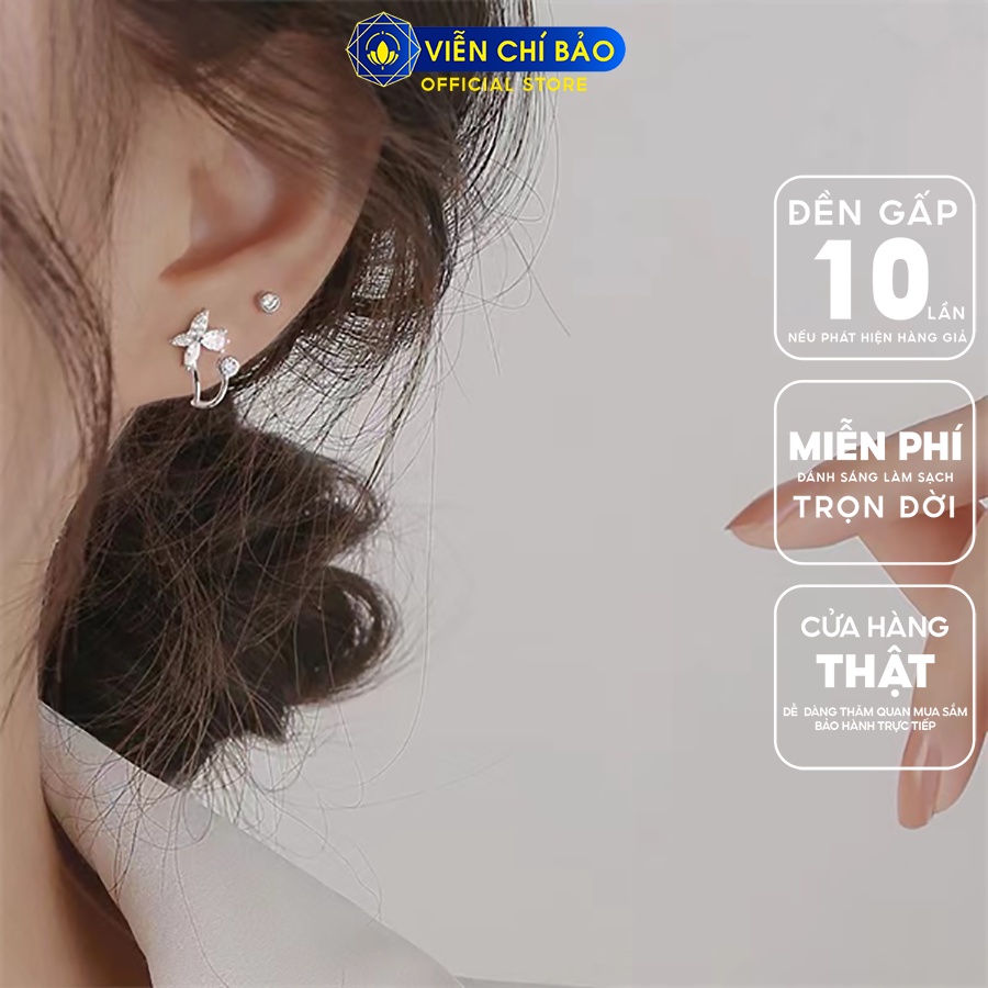 Bông tai bạc nữ hoa anh đào chất liệu bạc Ý 925 thời trang phụ kiện trang sức Viễn Chí Bảo B000084