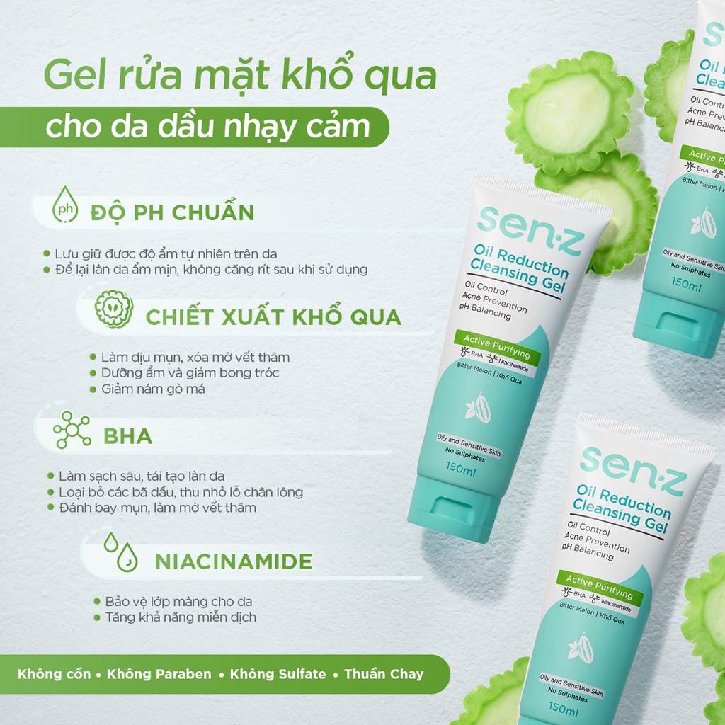 [QUÀ TẶNG KHÔNG BÁN] [TRAVEL SIZE] Bộ Đôi Tẩy Trang + Sữa Rửa Mặt Khổ Qua SENZ Oil reduction Cho Da Dầu 50ML+30ML