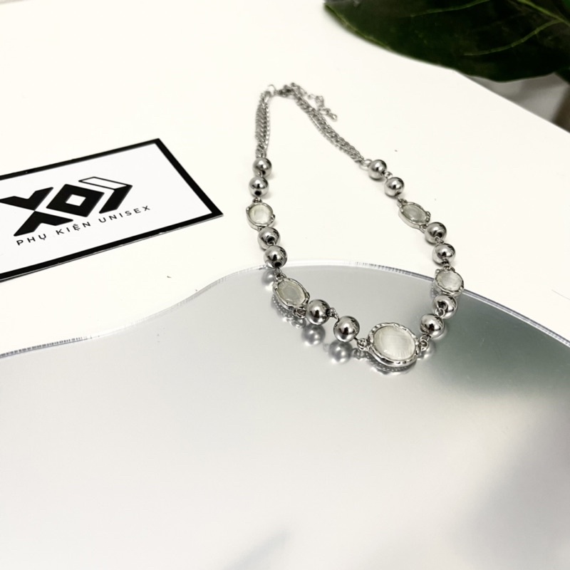 Vòng cổ Mặt Đá Mắt Mèo Bằng Thép Phong Cách Sang Trọng - Dây Chuyền Thời Trang Dành Cho Nam Và Nữ