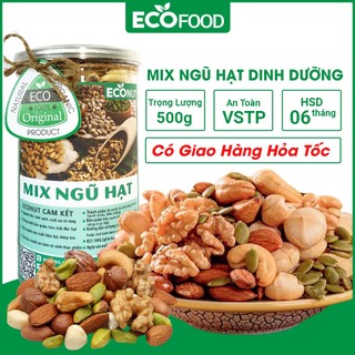 Mix ngũ hạt dinh dưỡng ecofood 500G tách vỏ hạt bí, hạt điều, hạnh nhân, hạt óc chó, hạt macca mixed nuts