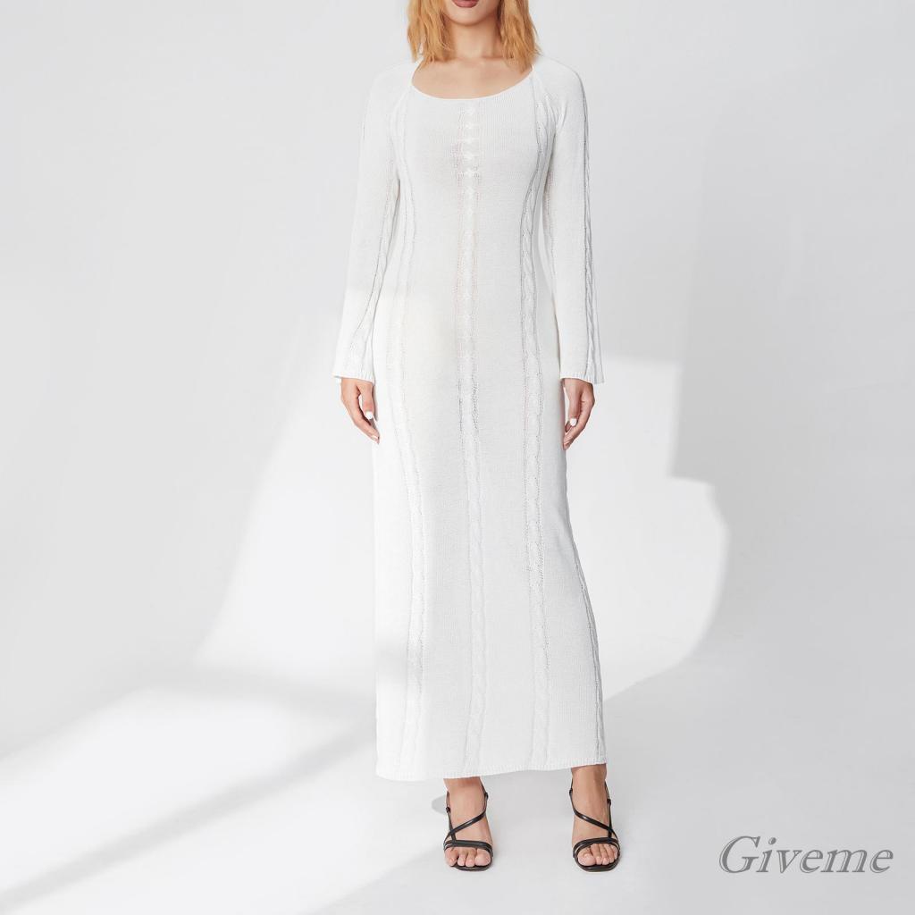 Áo Liền Quần Nữ Tay Dài Cổ Chữ U Hở Lưng Màu Trơn Thời Trang