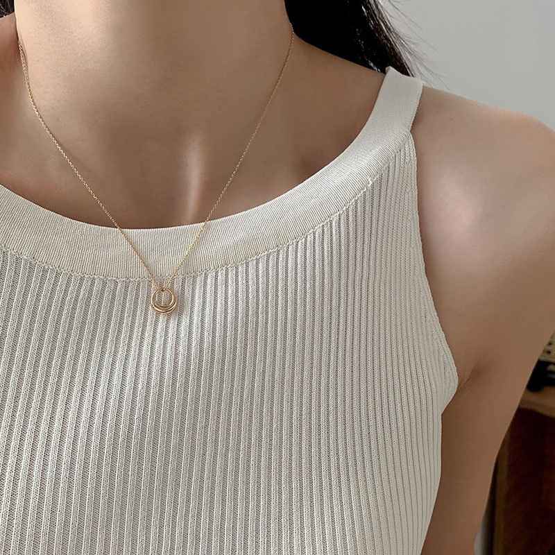 Vòng cổ Mặt Tròn Màu Vàng / Bạc Đơn Giản Thời Trang Phong Cách Hàn Quốc Cho Nữ