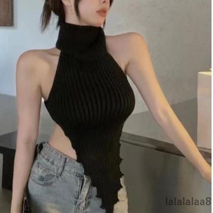 Áo Dệt Kim Sát Nách Cổ Cao Hở Lưng Màu Trơn Thời Trang Mùa Hè Cho Nữ LAA8
