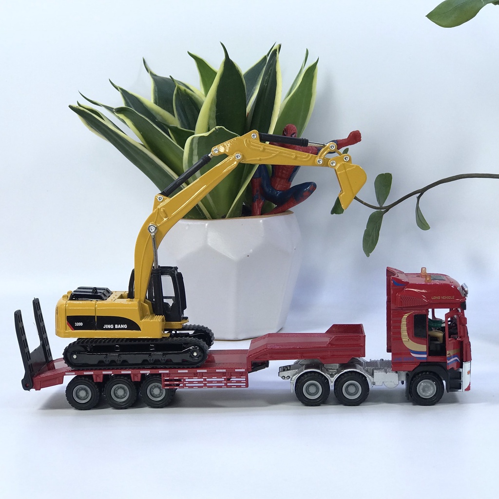 Mô hình xe đầu kéo chở máy xúc đào tỷ lệ 1:50 bằng kim loại