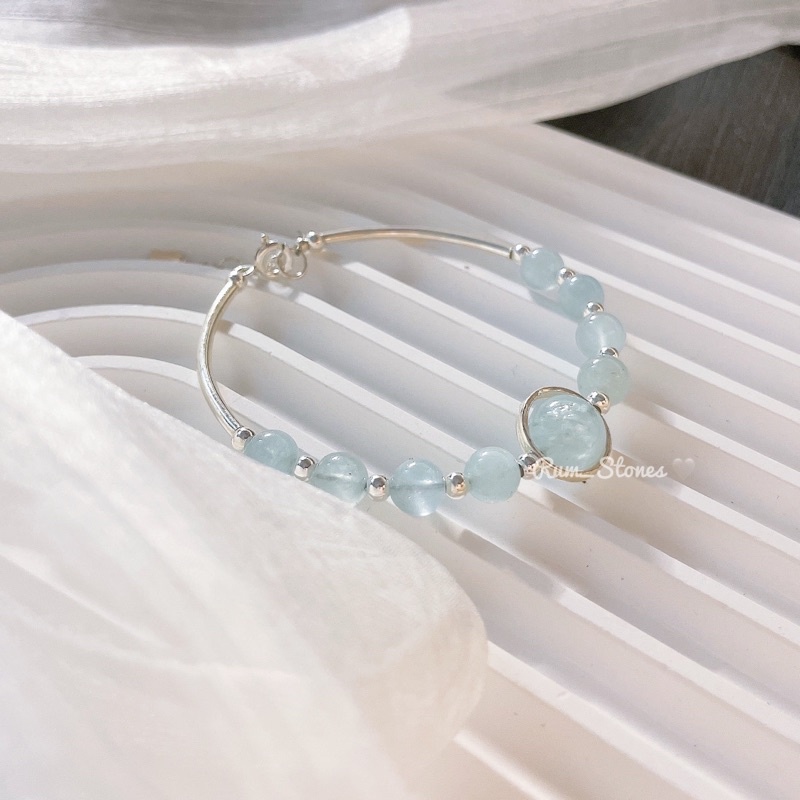 vòng R091 Aquamarine mix bạc s925 mệnh thuỷ