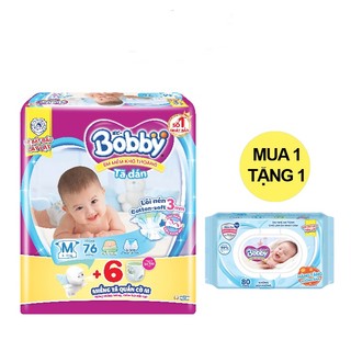 [tặng 1 gói khăn ướt 80 tờ ] tã/bỉm dán bobby m76 (tặng thêm 6 miếng tã quần)