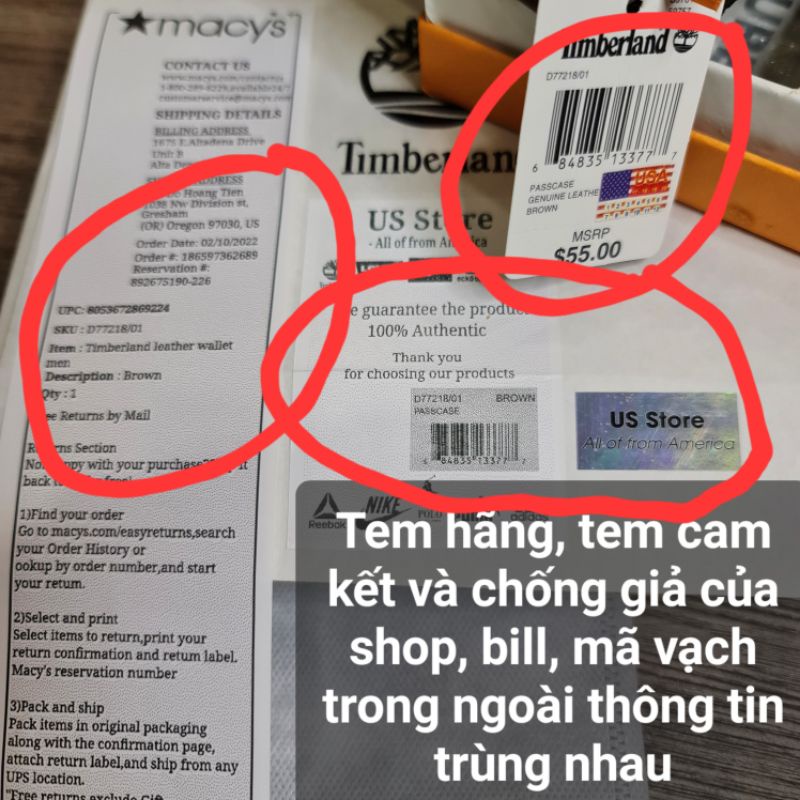 Ví da phối vải nam gập 3 Timberland chính hãng nhập Mỹ