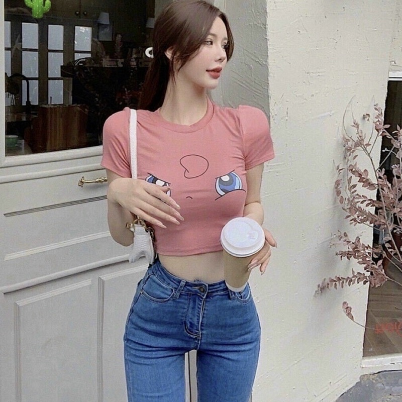 Áo croptop in hinh pokemom cổ tròn siêu dễ thương