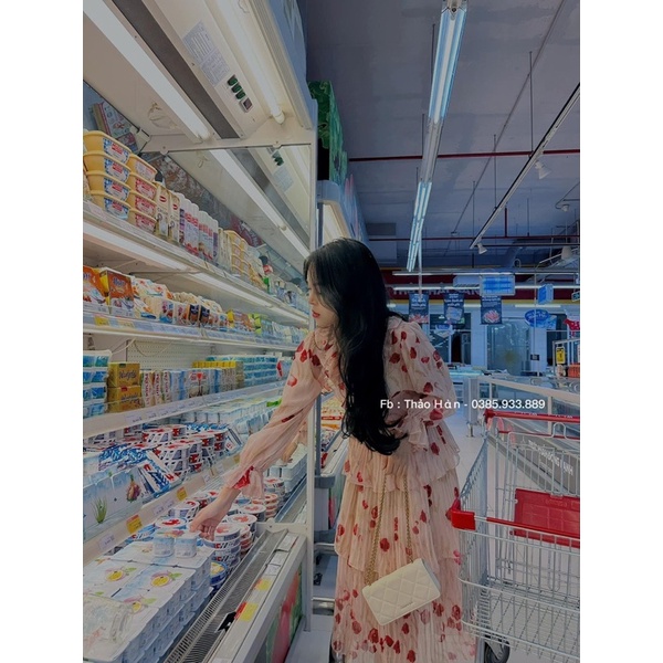 Váy maxi tơ hoa chân tầng