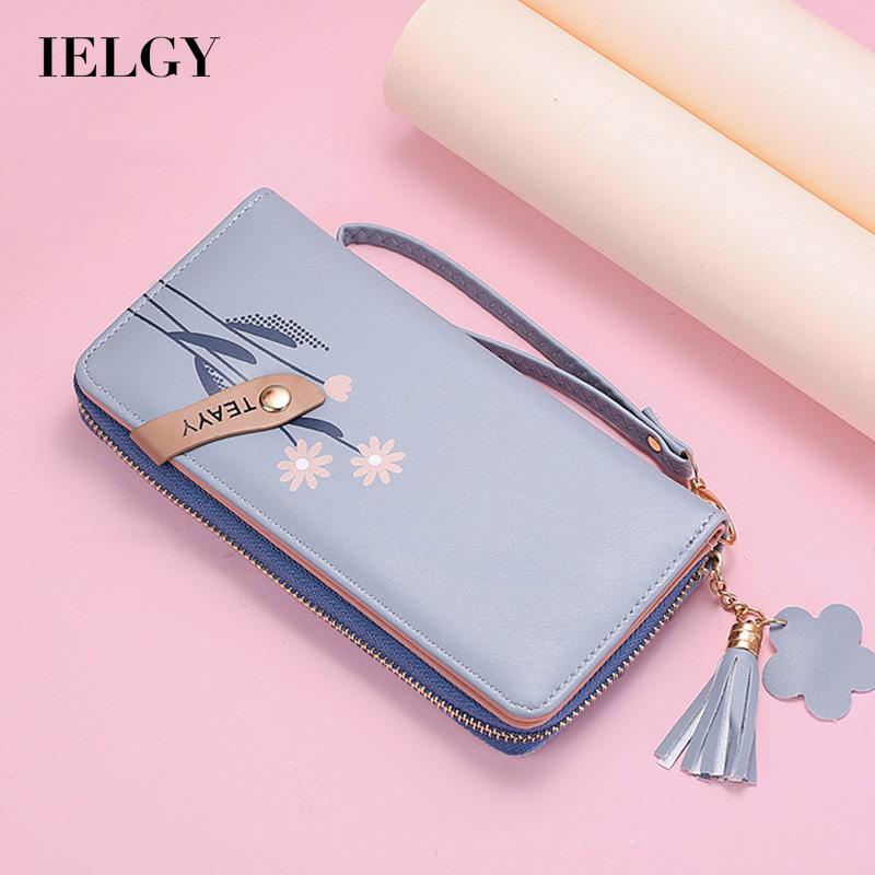 IELGY Ví Dài Sức Chứa Lớn Có Khóa Kéo In Họa Tiết Thời Trang Cho Nữ
