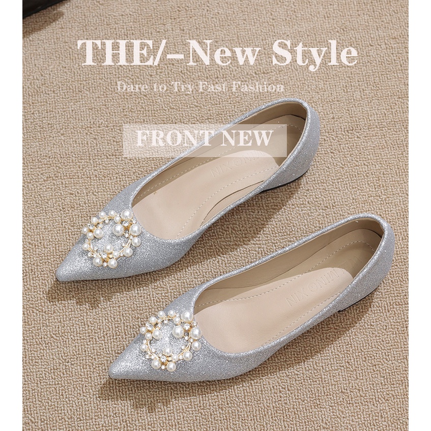 Giày Búp Bê Đế Mềm Mũi Nhọn Đính Đá Trang Trí Lấp Lánh Thời Trang 2022 Cho Nữ Size 32-46