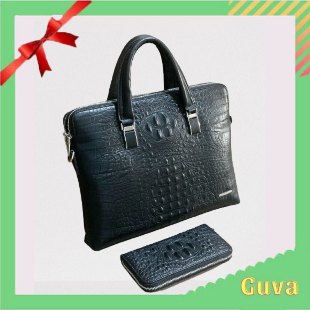 Cặp Công Sở Nam Da Bò Vân Cá Sấu Tặng Kèm Ví Sang Trọng Thời Trang GV555
