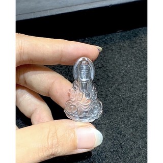 Mặt dây đeo phật mẹ quan âm bồ tác đá thach anh trắng hàng thiên nhiên