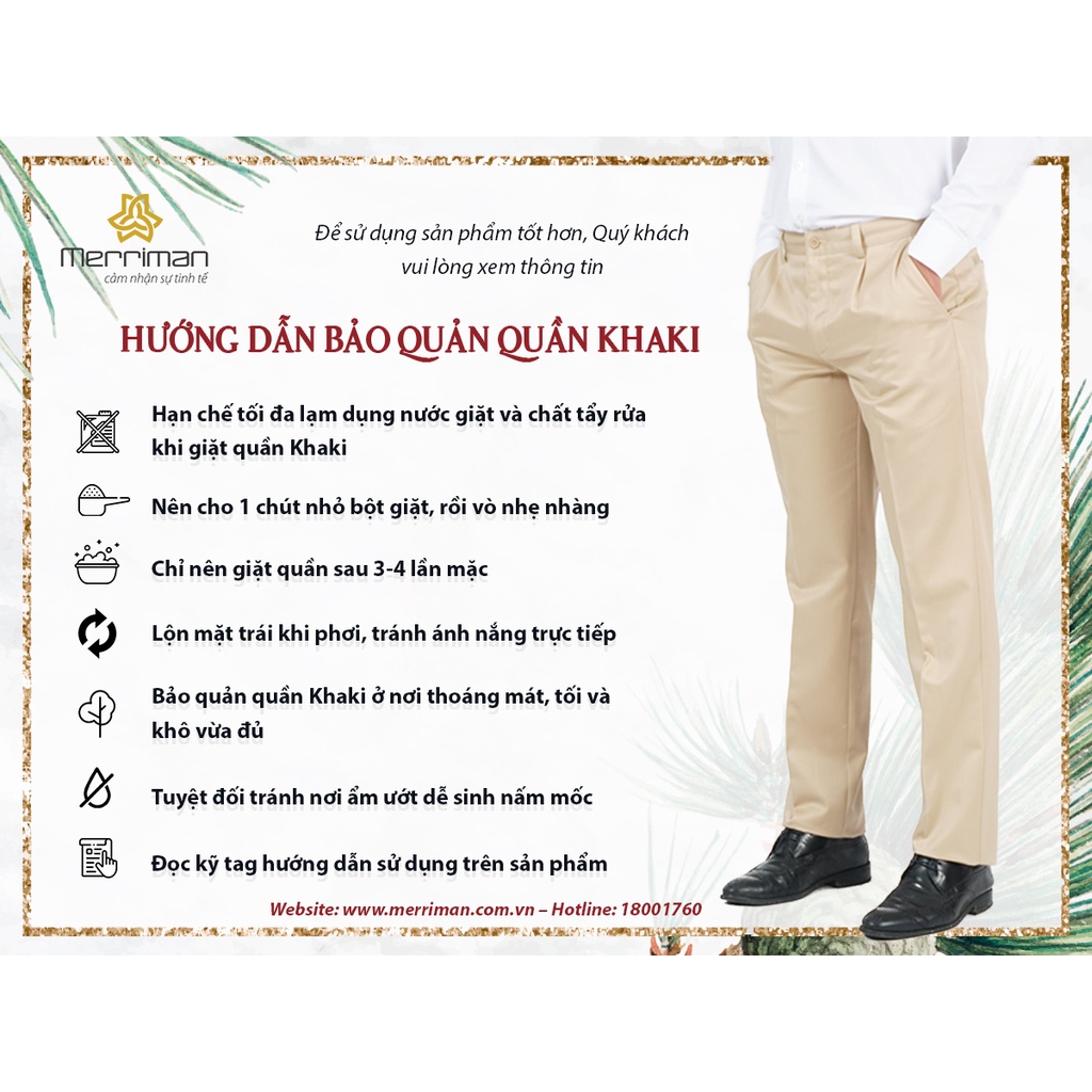 Quần Kaki nam dài công sở THMK027 thương hiệu Merriman màu xám chất liệu Cotton, Spandex co giãn, thoáng mát