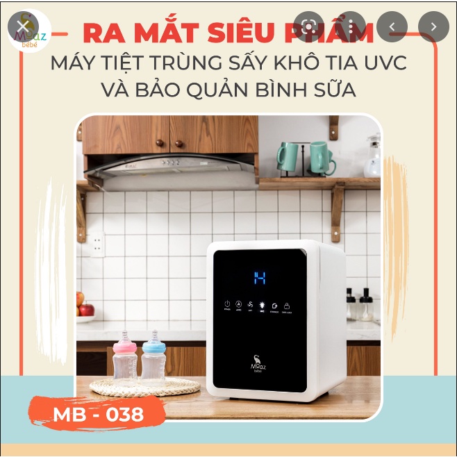 Máy tiệt trùng sấy khô tia uvc và bảo quản bình sữa MOAZBÉBÉ MB-038 giải pháp an toàn tiện lợi và tối ưu cho mẹ và bé