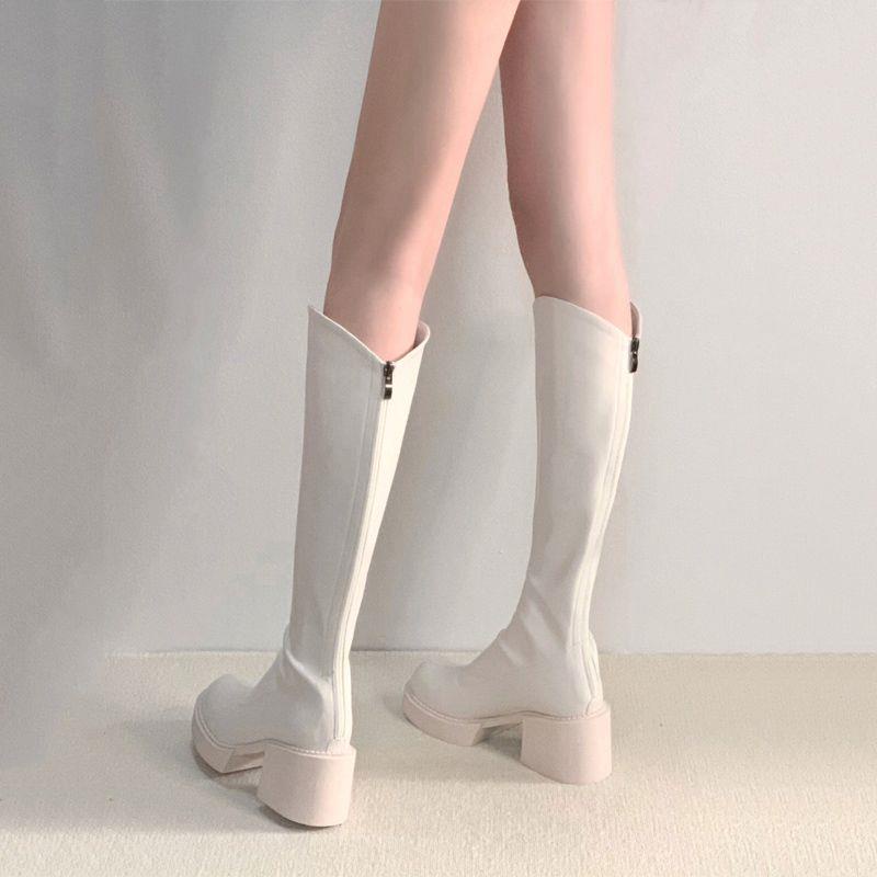 Giày Bốt Mỏng Mũi Tròn Gót Dày Tăng Chiều Cao Thời Trang 2022 Mới Cho Nữ