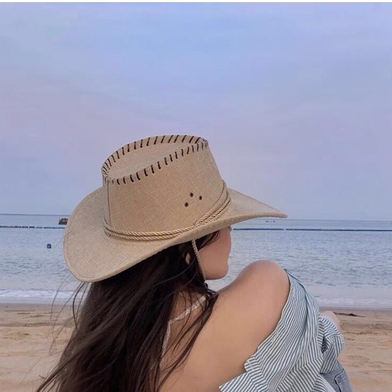 Mũ cao bồi cói có dây rút chuyên buôn
