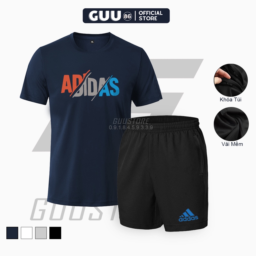 Bộ Quần Áo Thể Thao Nam 𝗦𝗘𝗧 𝗔𝗗𝗗𝗔𝗦 𝗫𝗔𝗡𝗛 𝗦𝟬𝟮 Set Đồ Tay Ngắn Quần Short Tập Gym Co Dãn - LOGO XANH