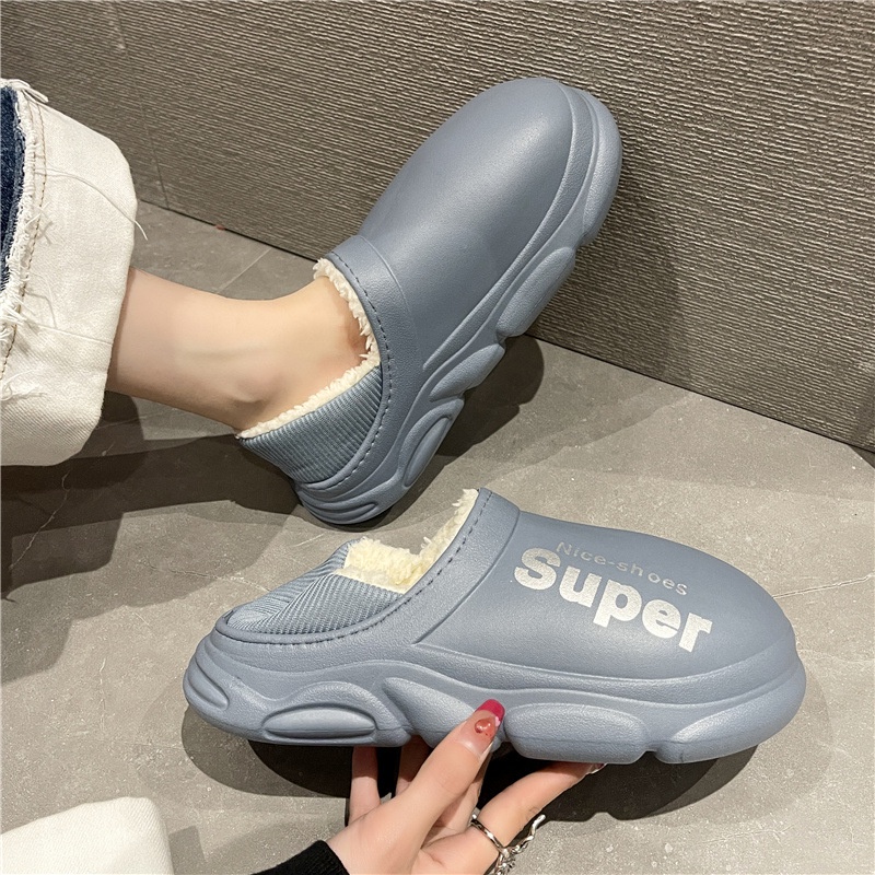 Dép cotton Đi Trong Nhà Đế Dày Chống Trượt Giữ Ấm Mùa Đông Cho Nam Nữ