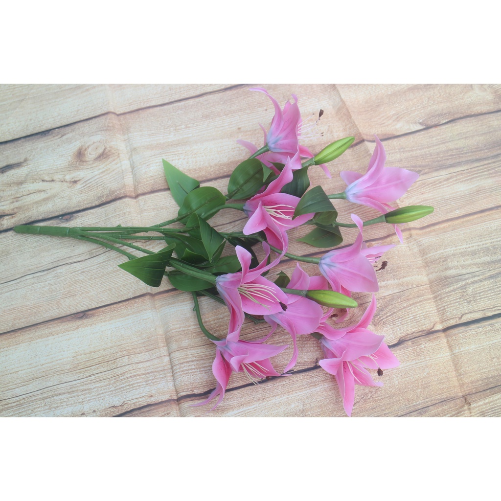 Hoa ly cành 9 bông 3 nụ- chất liệu cao su- Hoa giả mà như thật