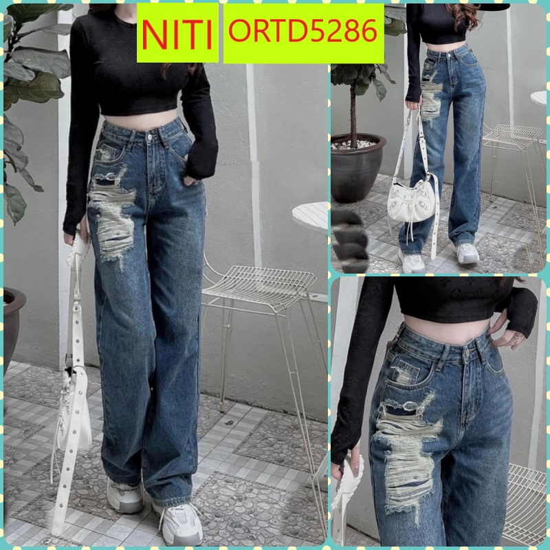 [ORTD5286] QUẦN JEANS ỐNG RỘNG NỮ LƯNG CAO RÁCH 1 MẢNG TÚI PHẢI CAO LAI CUỐN MÀU XANH ĐẬM SIÊU NGẦU CÁ TÍNH ĐẲNG CẤP | BigBuy360 - bigbuy360.vn