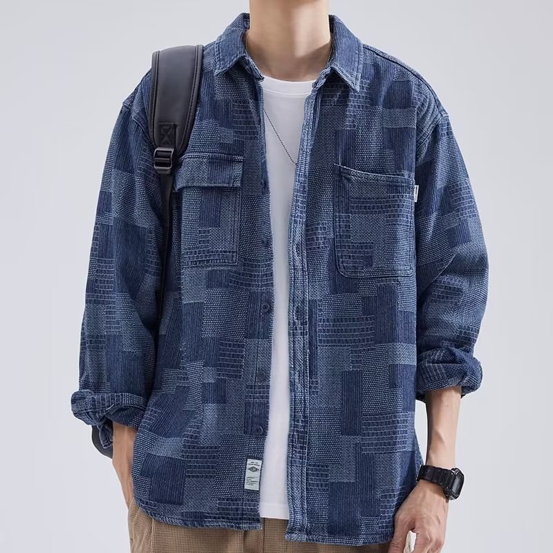 Áo Khoác Denim Mùa Đông Tay Dài Họa Tiết Kẻ Sọc 2 Màu Tùy Chọn Size M-3XL Cho Nam